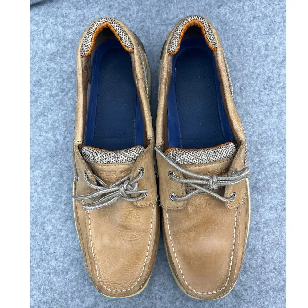 Sperry Top Sider Tan Nubuck Leather Lanyard 2-Eye Boat Deck Loafer Shoe Men 14